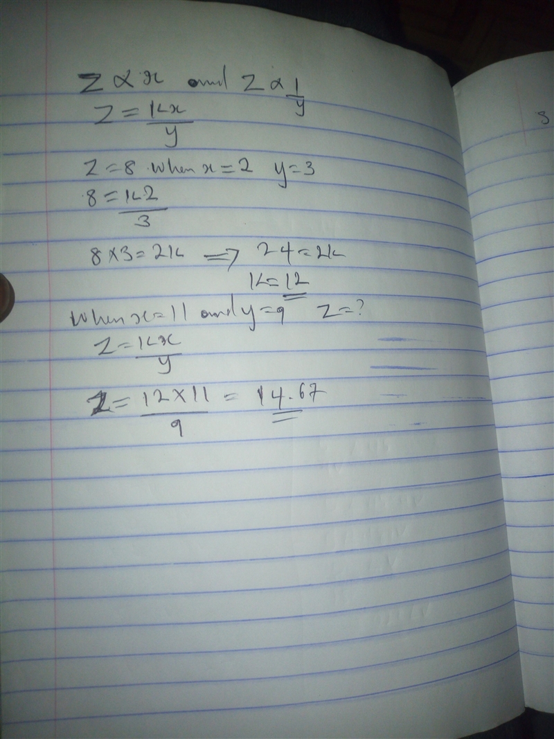 Suppose z varies directly with x and inversely with the square of y. If z = 8 when-example-1