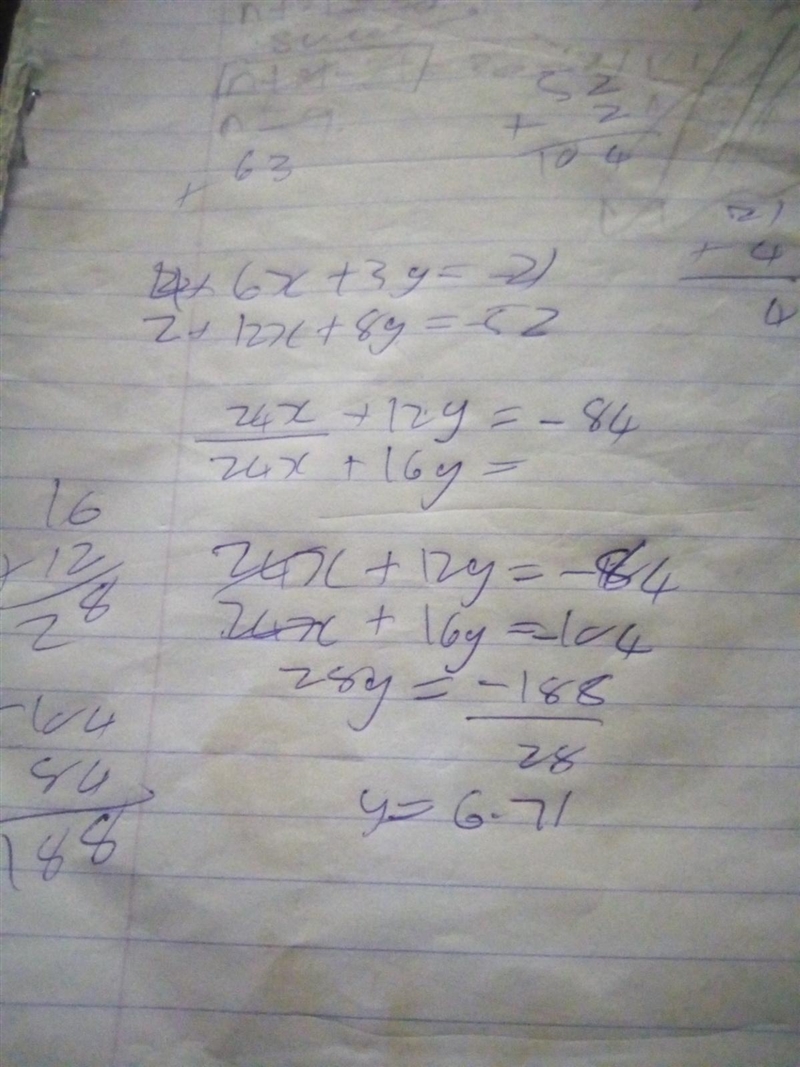 Solve this system of linear equations. Separate the x- and y-values with a comma. 6x-example-1