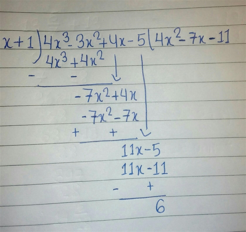 What is the result when 4x^3-3x^2+4x-5 is divided by x-1-example-1