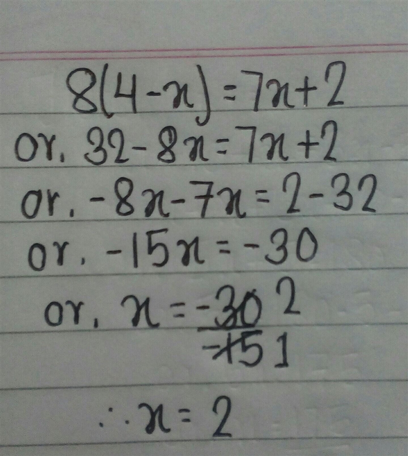 8(4-x)=7x+2 solve i do not understand-example-1