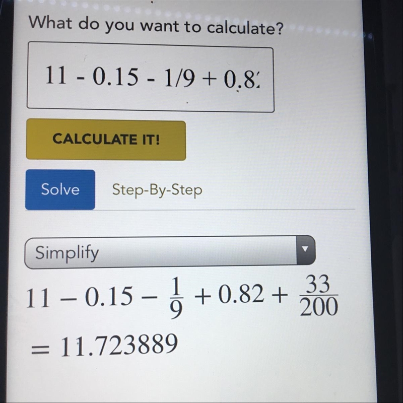 Work out 1.1 - 0.15 -1/9+0.82+33/200-example-1