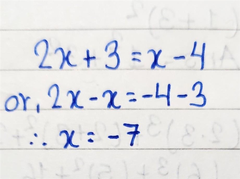 2x + 3 = x - 4 what is the answer ​-example-1