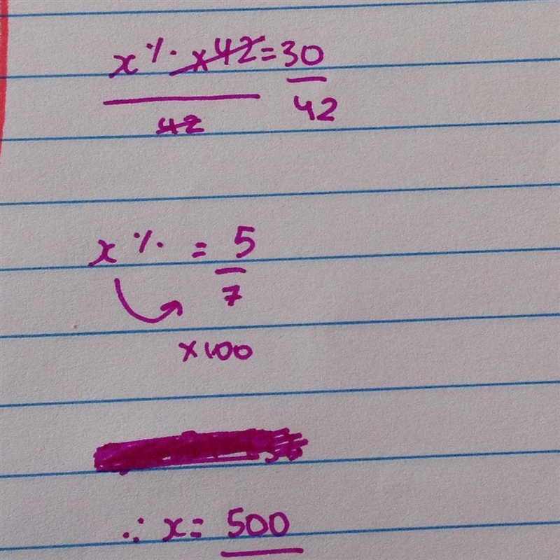 What percent of 42 is 30? In proper fraction-example-1