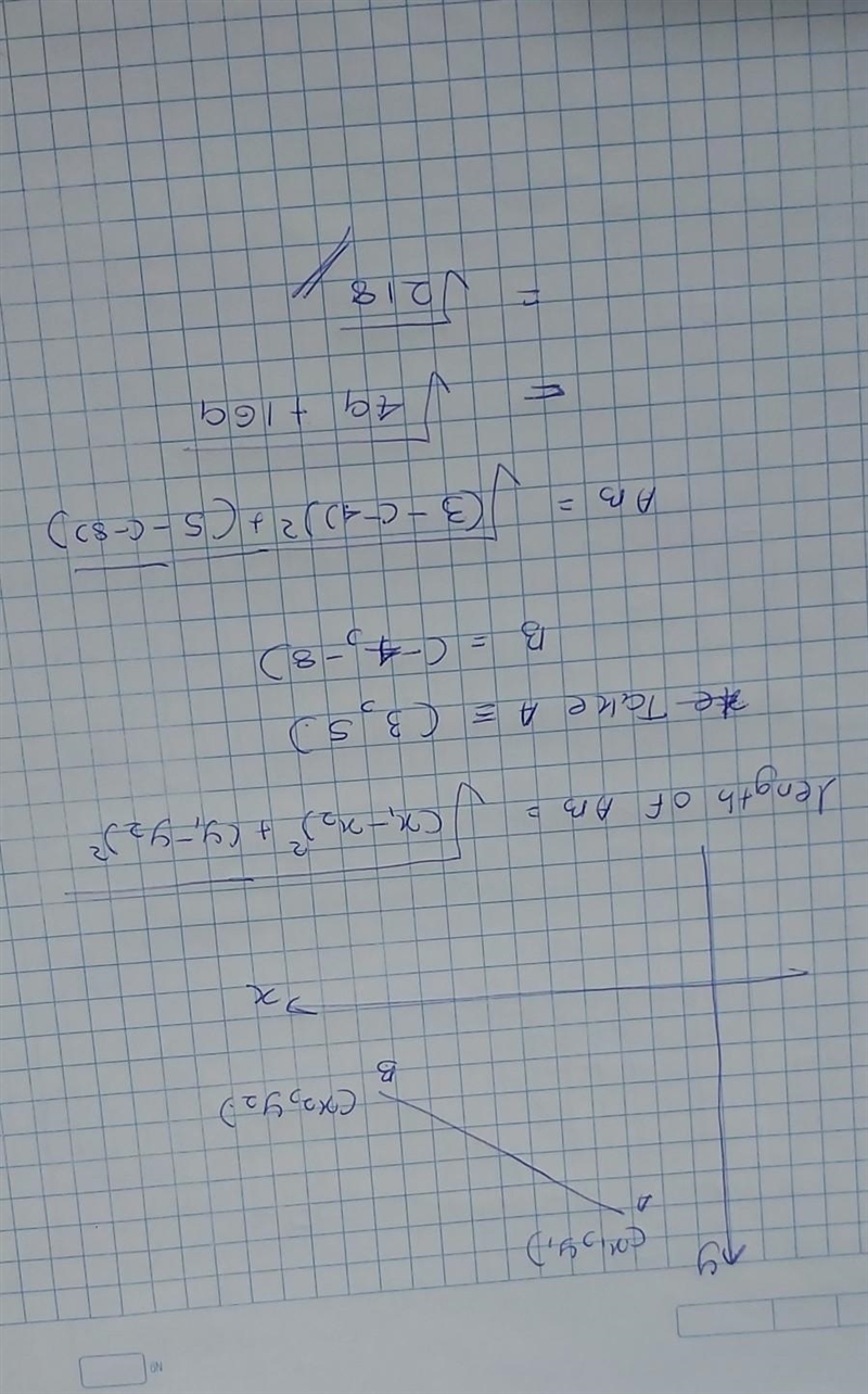 What is the approximate distance between two points (3,5) and (-4,-8)-example-1