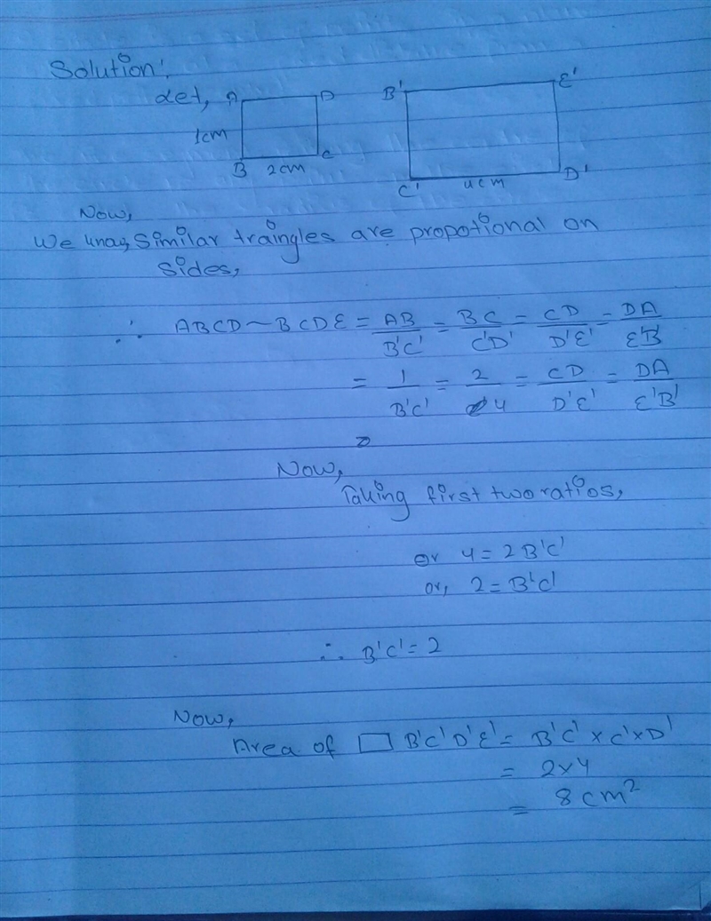 Here are two similar triangles. Work out the area of the larger rectangle.-example-1