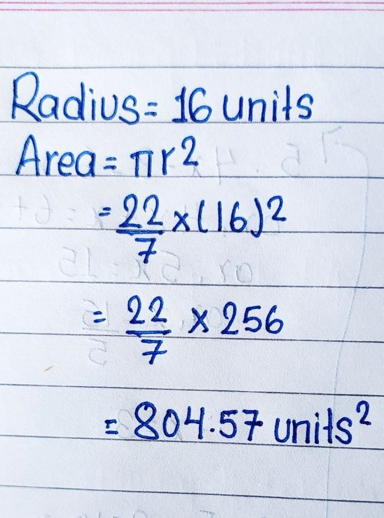 If the radius of a circle is 16 units, what is its area? (Use pie for it)-example-1