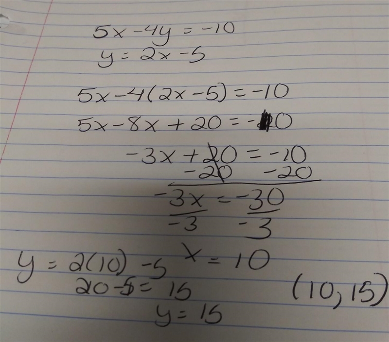 5x– 4y = -10 y = 2x – 5 y = x =-example-1