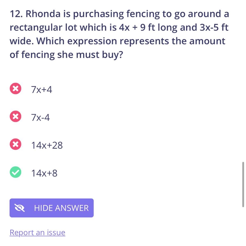 Rhonda is purchasing fencing to go around a rectangular lot which is 4x+9 ft long-example-1