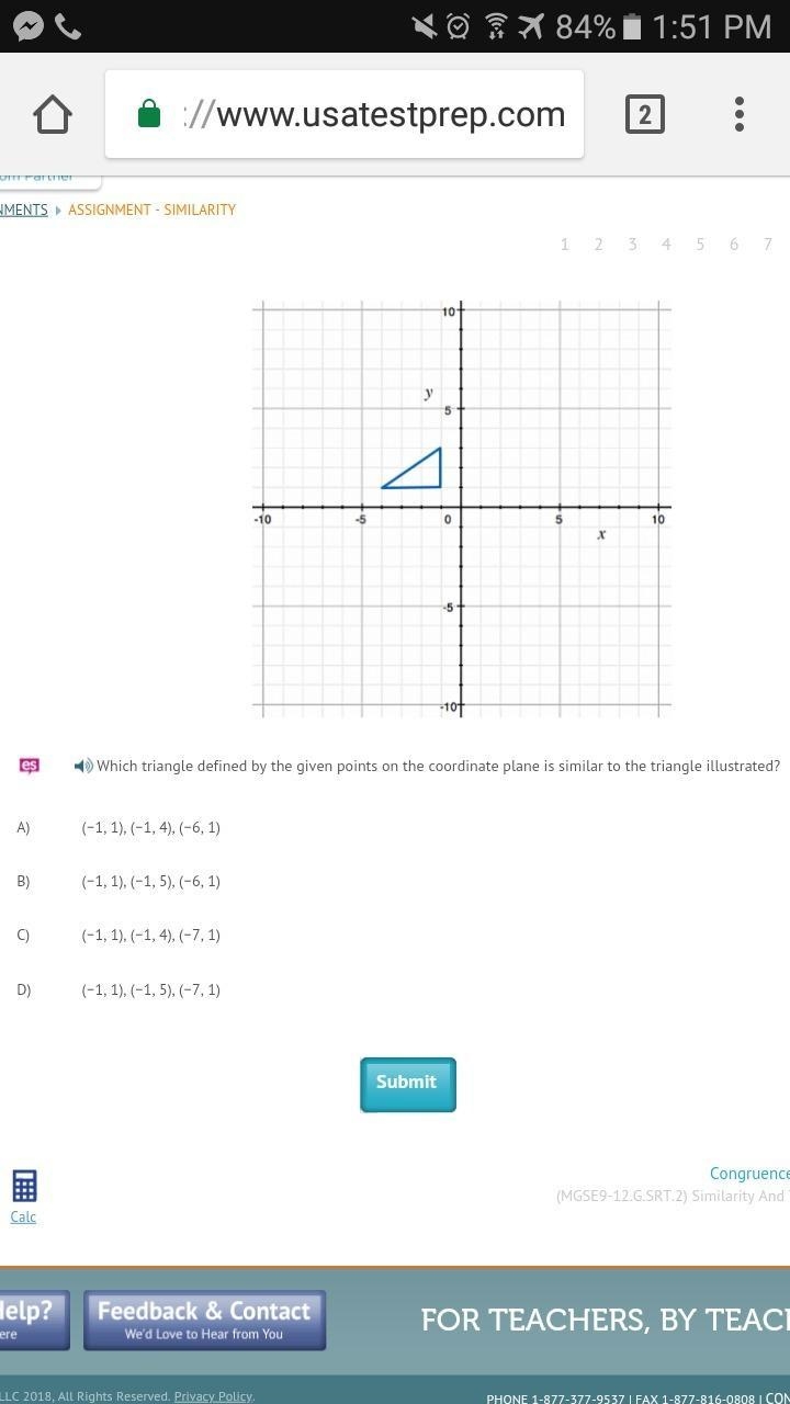 Which triangle defined by the given points on the coordinate plane is similar to the-example-1