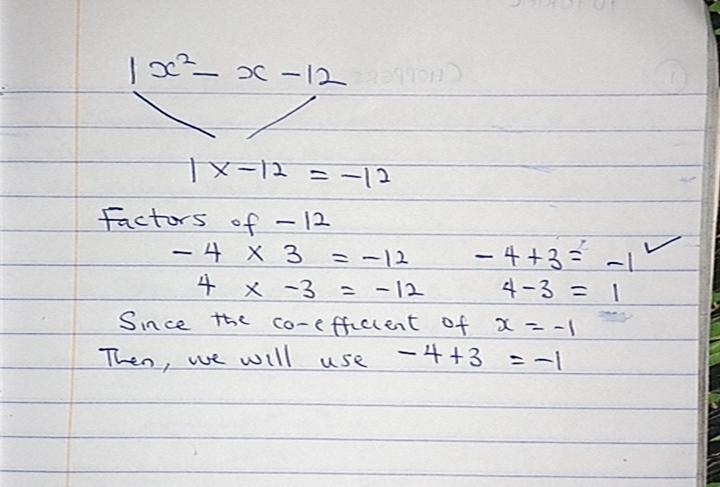 The partial factorization of x2 – x – 12 is modeled with algebra tiles. An algebra-example-1