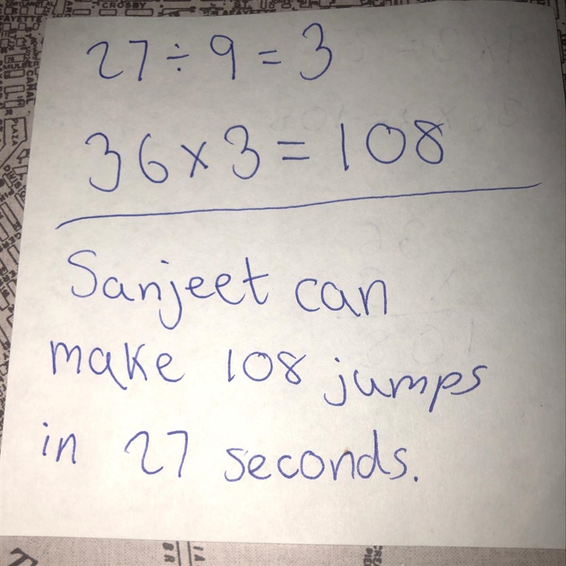 Sanjeet can jump 36 times in 9 seconds. At this rate, how many jumps can he make in-example-1