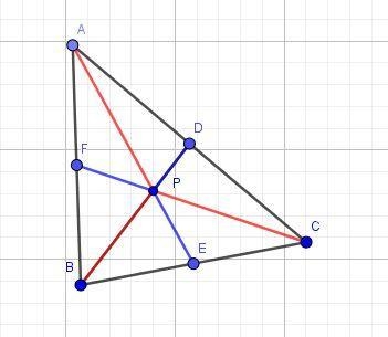 P is the centroid of triangle ABC. AE = 21, CD = 14, and BF = 11. What is the length-example-1