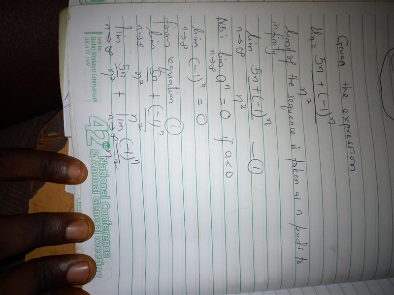 Find the limit of the sequence described by the general expression 5n+ (-1) n /n^2 , or-example-1