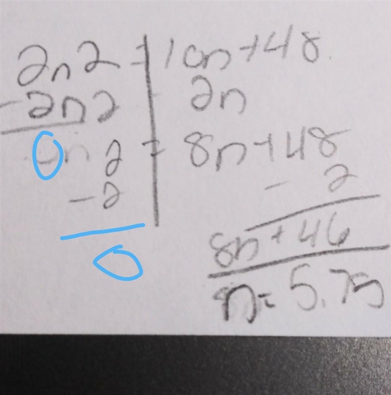 Solve for n. 2n2 = 10n + 48-example-1