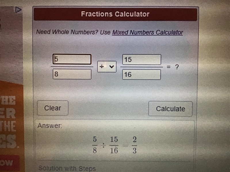 5/8 ÷ 15/16 = A. 5/2 B. 3/4 C. The fraction states 3/4. D. 2/3-example-1