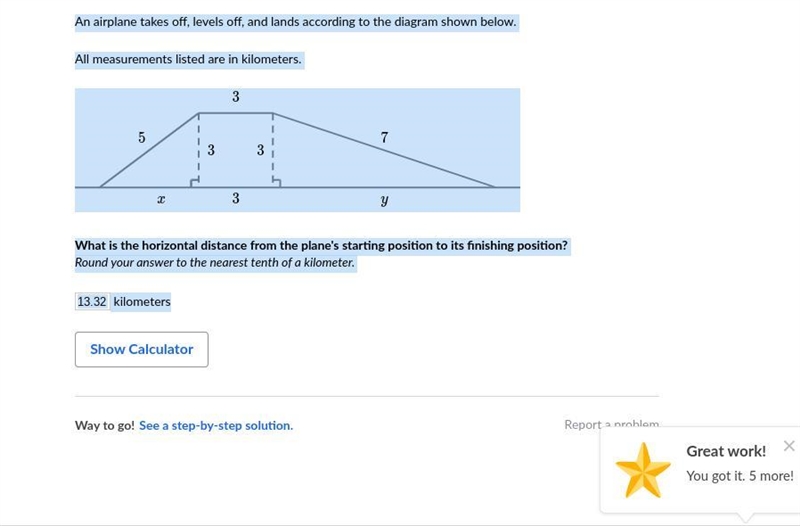 An airplane takes off, levels off, and lands according to the diagram shown below-example-1