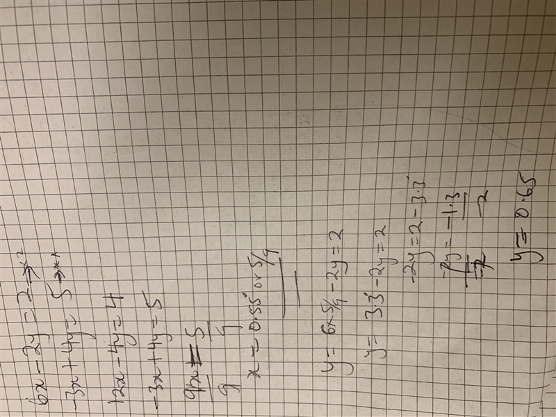 Solve by the linear combination method. 6x – 2y = 2 –3x + 4y = 5 (1, 2) (1, 3) (2, 3) (1, –2) 1 points-example-1