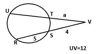 UV and RV are secant segments that intersect at point V. Circle C is shown. Secants-example-1