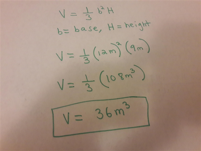 A triangular pyramid has a height of 9 meters. The area of the base of the pyramid-example-1