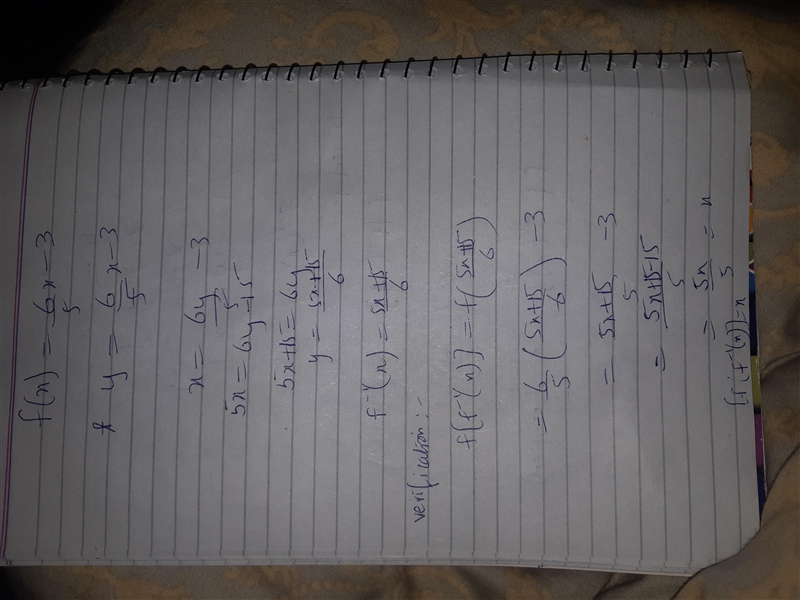 Find the inverse of f(x) = 6/5 x - 3-example-1