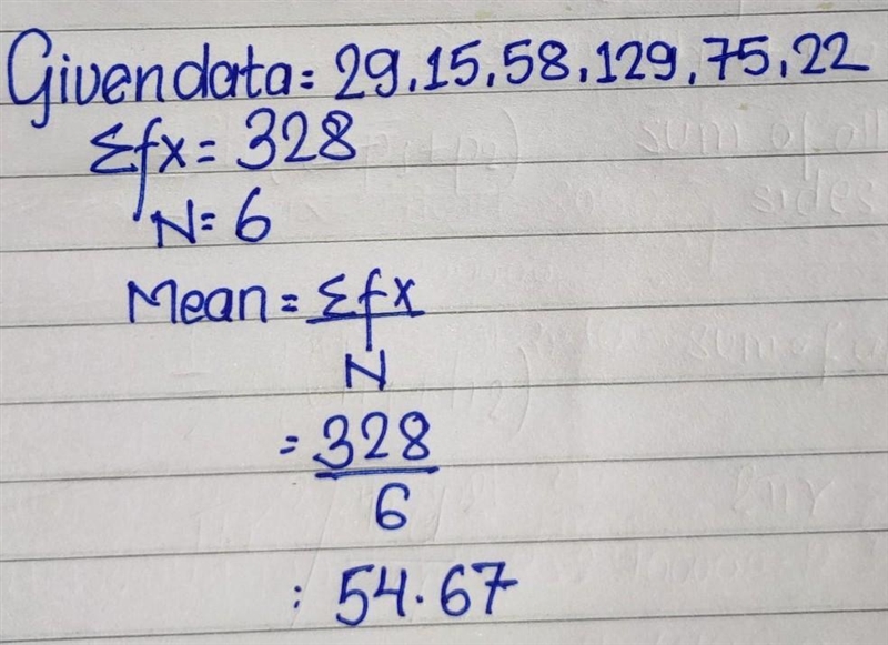 What is the mean of 29,15,58,129,75,22-example-1