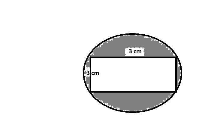 A 3 cm by 3 cm rectangle sits inside a circle with radius of 4 cm-example-1