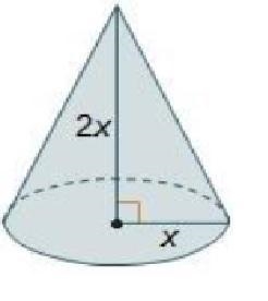 The height of a cone is twice the radius of its base. What expression represents the-example-1