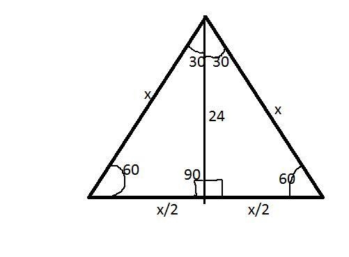 What is the perimeter of an equilateral triangle that has a height of 24m? A) 36 B-example-1