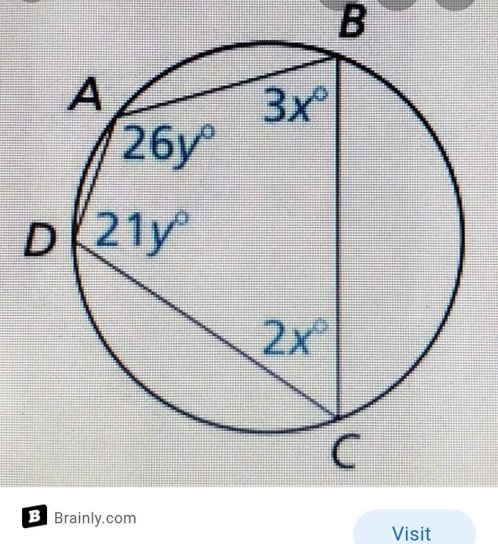 Solve for the variables. if a quadrilateral is inscribed in a circle, it's opposite-example-1