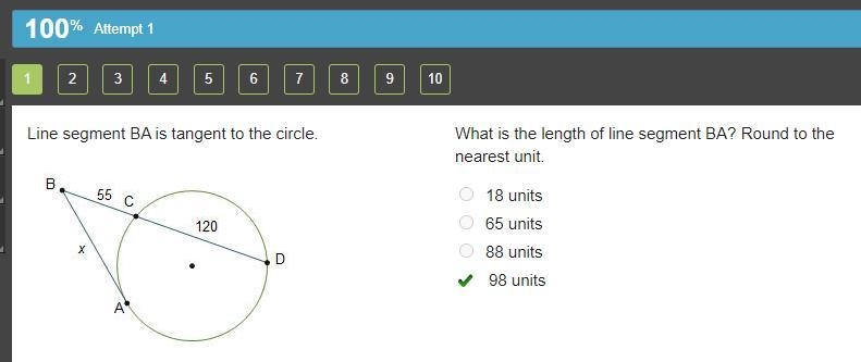 Line segment BA is tangent to the circle. A circle is shown. Secant D B and tangent-example-1