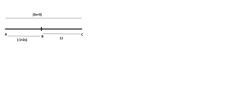 AC=3x+3, AB=-1+2x, and BC=11 find x-example-1