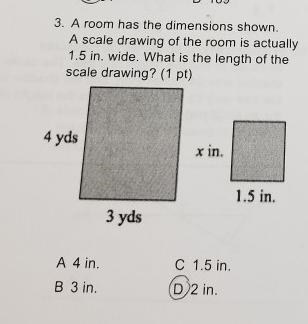 A room has the dimensions shown. A scale drawing of the room is actually 1.5 in. wide-example-1