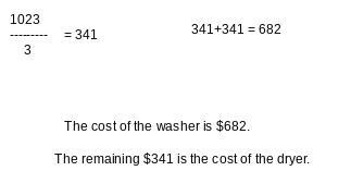 a washer and dryer cost a total of $1023. the cost of the washer is two times the-example-1