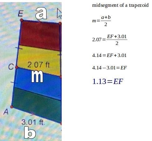 PLEASE HELP CH is the midsegment of trapezoid AEFJ. What is EF? ol 2.07 ft 3.01 ft-example-1