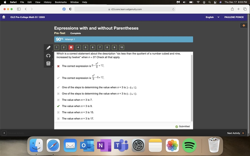 Which is a correct statement about the description “six less than the quotient of-example-1