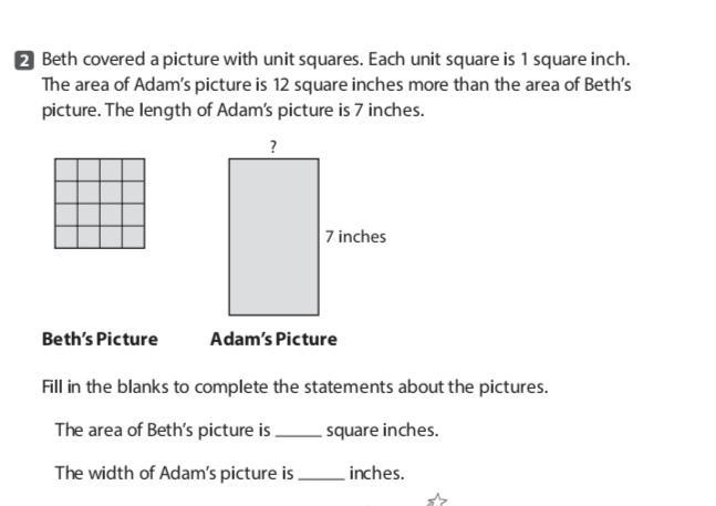 2. Beth covered a picture with unit squares. Each unit square is 1 square inch. The-example-1