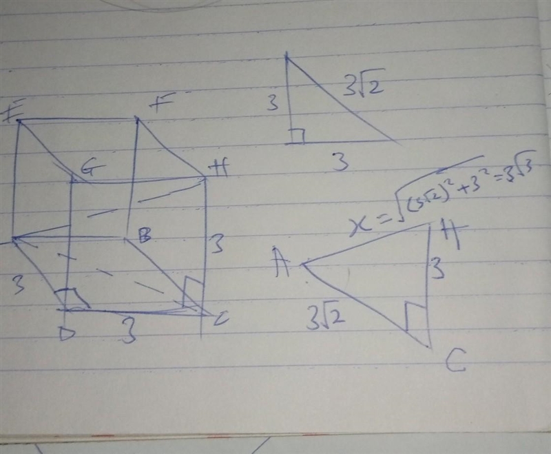 What is the length of a diagonal of a cube with a side length of 3 cm?18 cm 27 cm-example-1