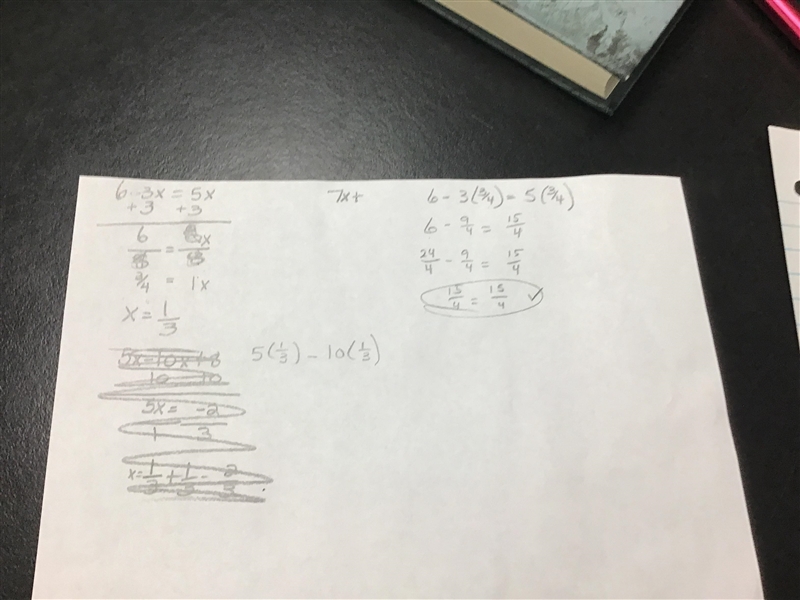 Find the value of x when 6 - 3x = 5x - 10x + 8. The value of x is-example-1