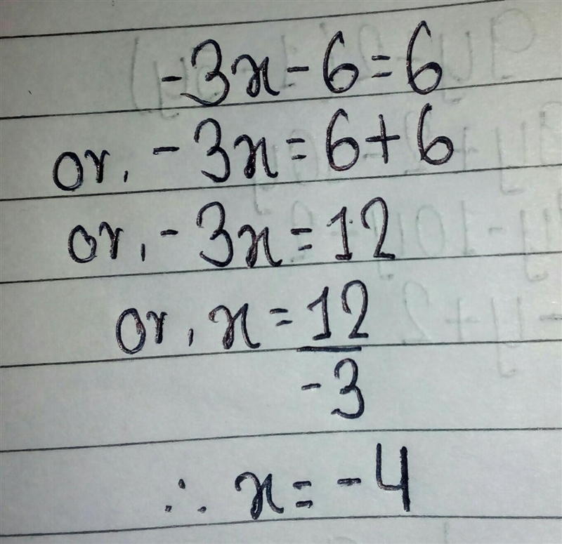 Try it solve the equation -3x - 6 = 6-example-1