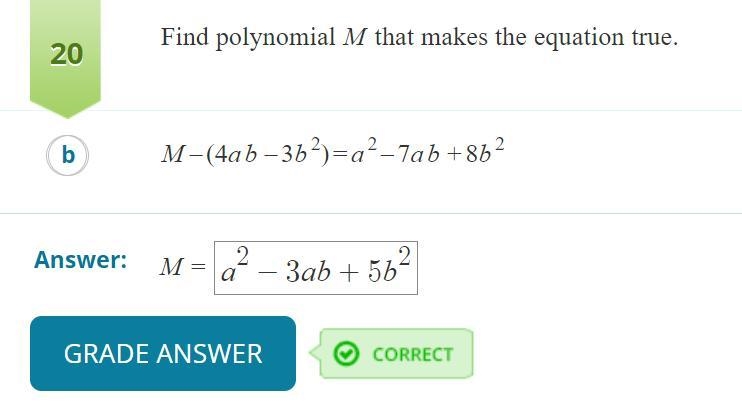 Find a polynomial, which if substituted for M will make the equation an identity: a-example-1