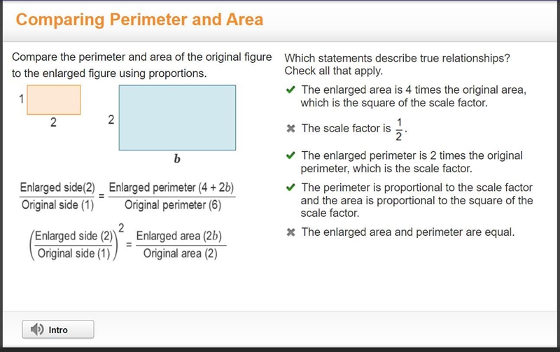 Compare the perimeter and area of the original figure to the enlarged figure using-example-1