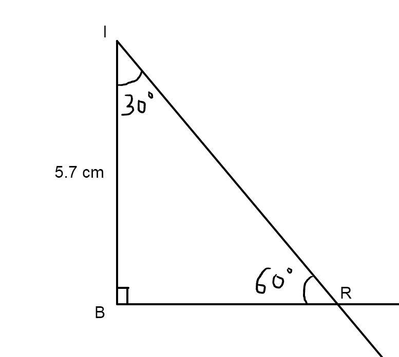 Construct a ∆RBI in which ∠IRB=60° , BI=5.7 cm, ∠RBI = 90° plssssssssss help me-example-1