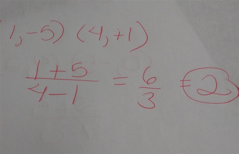 What is the slope of the line passing through the points (1, -5) and (4, 1)? 2 -4/5 5/4 -2-example-1