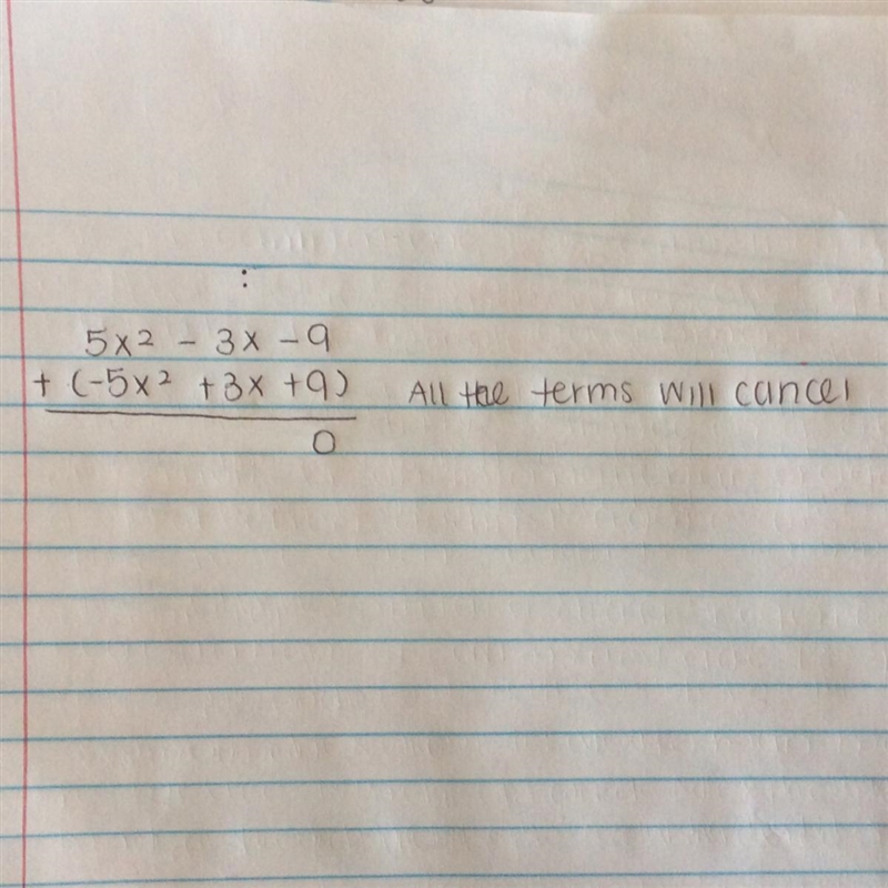 Which polynomial, when added to the polynomial 5x^2–3x–9, is equivalent to: 0-example-1