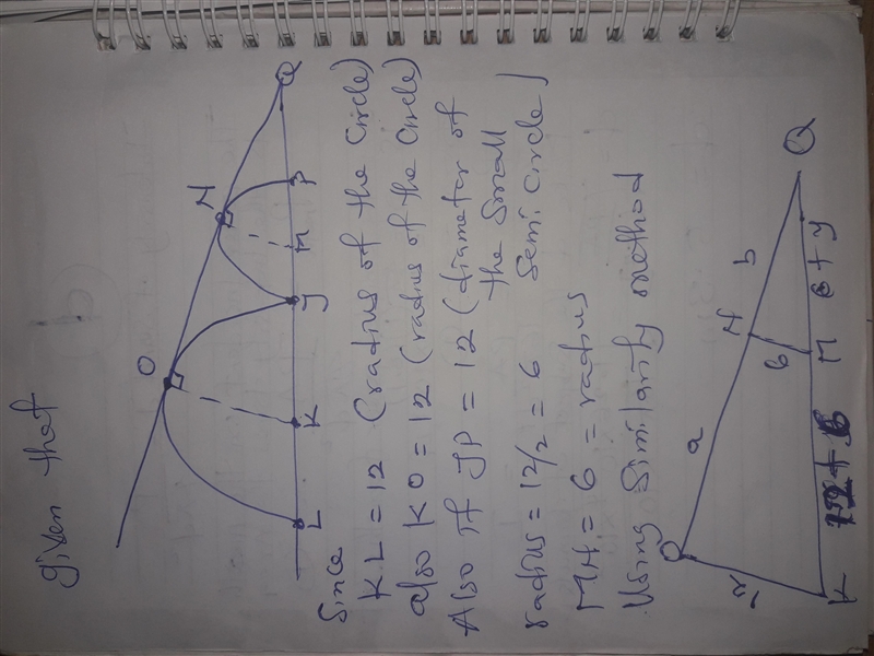 The figure shows two semicircles with centers K & M. The semicircles are tangent-example-2