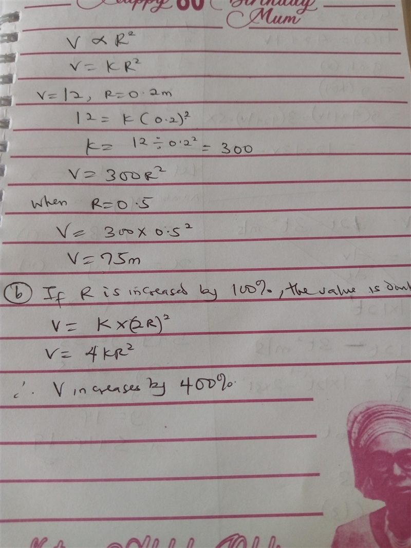 8. The volume of water, V, flowing through a fixed length cylindrical pipe is directly-example-1