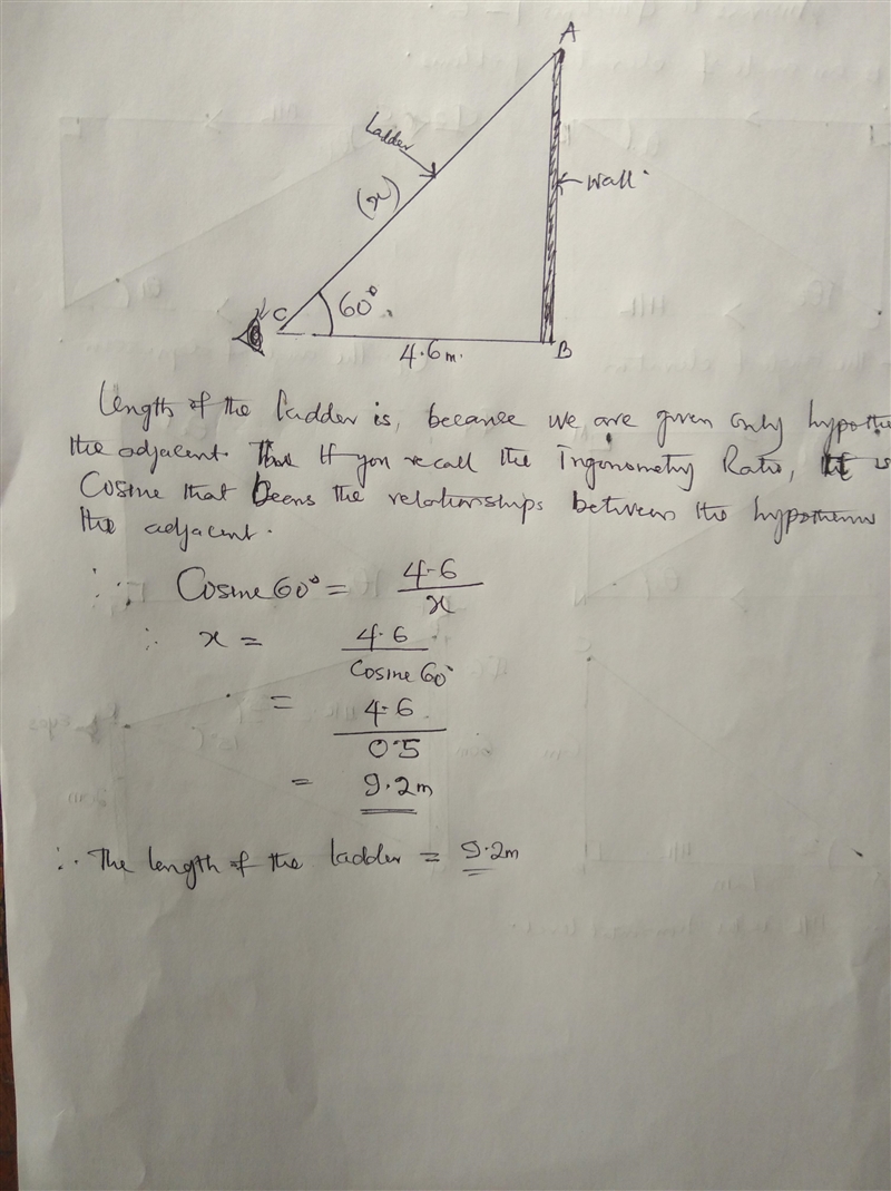 The angle of elevation of a ladder leaning against a wall is 60 degree and the foot-example-1