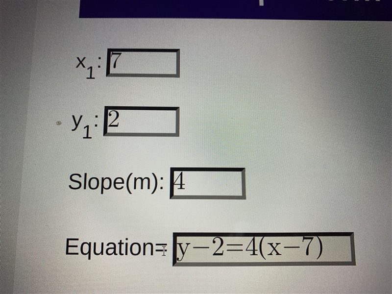 Which equation describes the line with slope 4 that contains the point (7, 2) ?-example-1