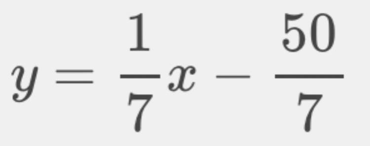 Write an equation in slope-intercept form for the following line: (15,-5) and (1,-7)-example-1