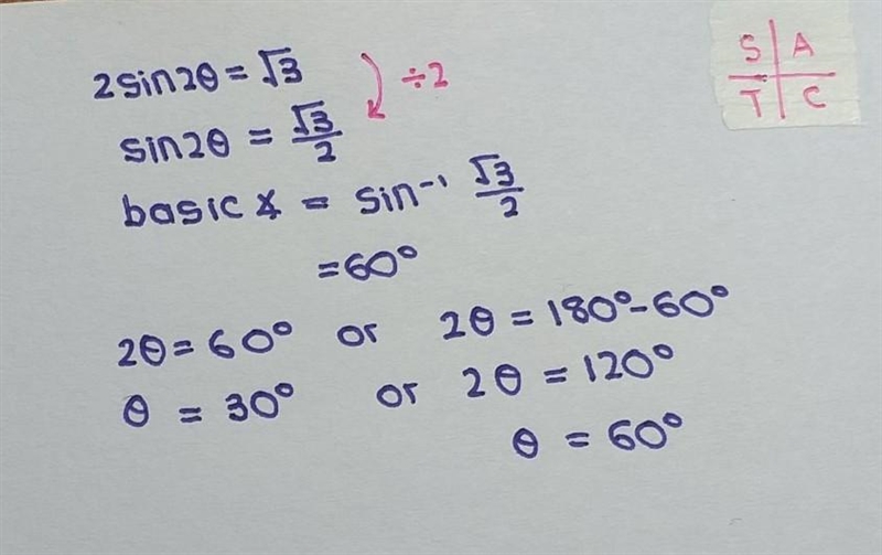 2 sin 2theta = root 3 , find the value of theta-example-1